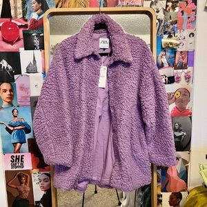 Zara Women's Purple Faux Fur Jacket